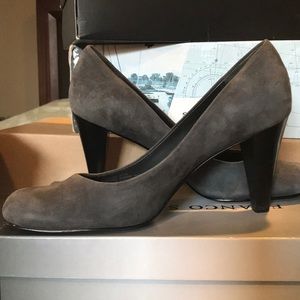Gray suede heeled shoes